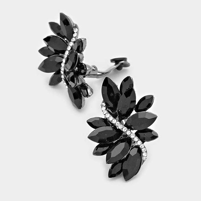 Swirl Black Marquise Crystal Clip On Earrings