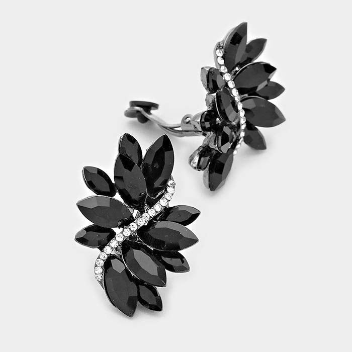 Swirl Black Marquise Crystal Clip On Earrings