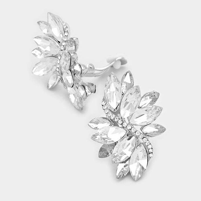 Swirl Clear Marquise Crystal Silver Clip On Earrings