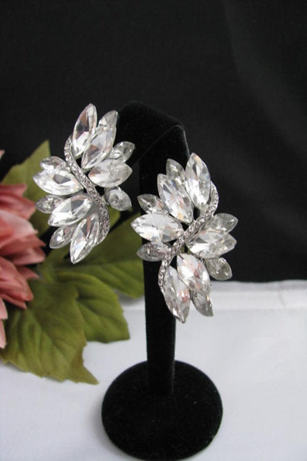 Swirl Clear Marquise Crystal Silver Clip On Earrings-Earring-SPARKLE ARMAND