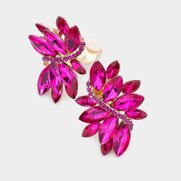 Swirl Fuchsia Marquise Crystal Clip On Earrings