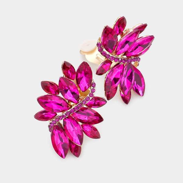 Swirl Fuchsia Marquise Crystal Clip On Earrings