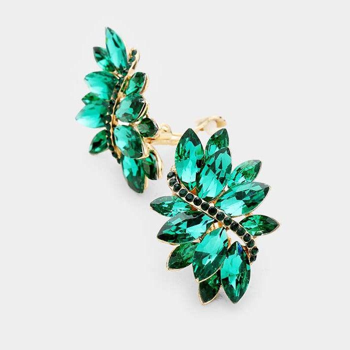 Swirl Green Marquise Crystal Clip On Earrings