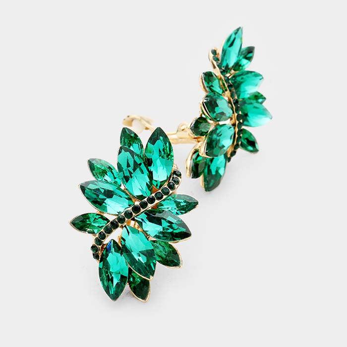 Swirl Green Marquise Crystal Clip On Earrings