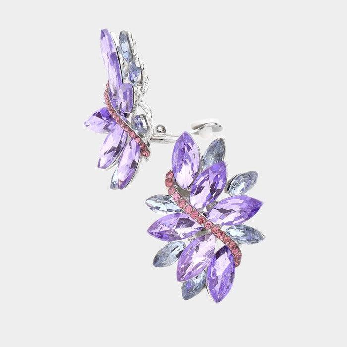 Swirl Lavendar Marquise Crystal Silver Clip On Earrings