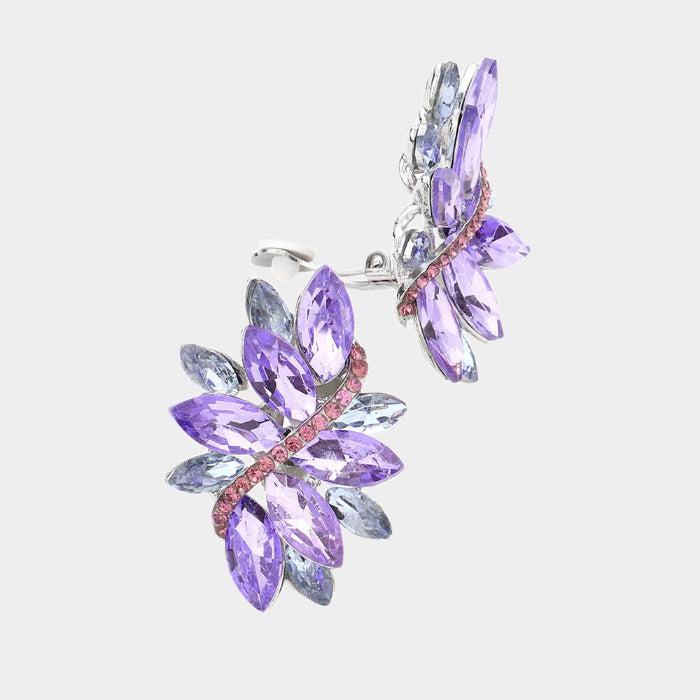 Swirl Lavendar Marquise Crystal Silver Clip On Earrings