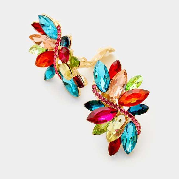 Swirl Multi Color Marquise Crystal Clip on Earrings