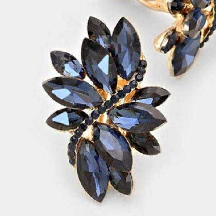 Swirl Navy Blue Marquise Crystal Clip On Earrings