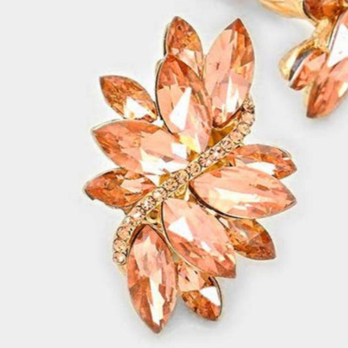 Swirl Peach Marquise Crystal Clip On Earrings