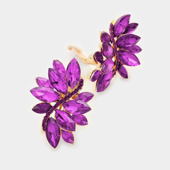 Swirl Purple Marquise Crystal Clip On Earrings-Earring-SPARKLE ARMAND
