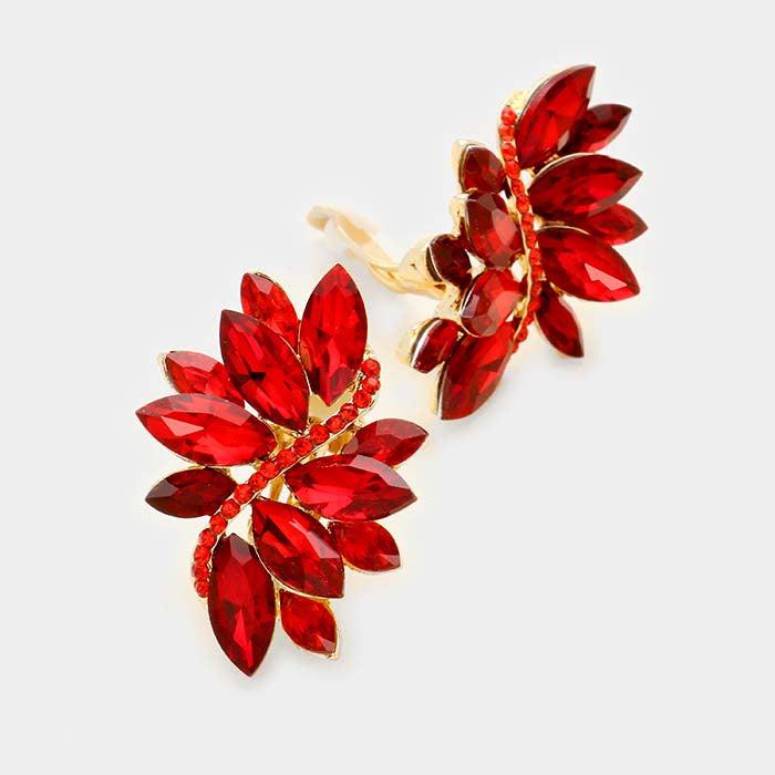 Swirl Red Marquise Crystal Clip On Earrings