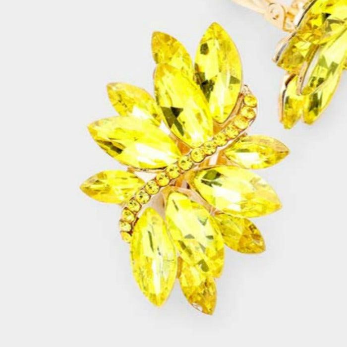 Swirl Yellow Marquise Crystal Clip On Earrings