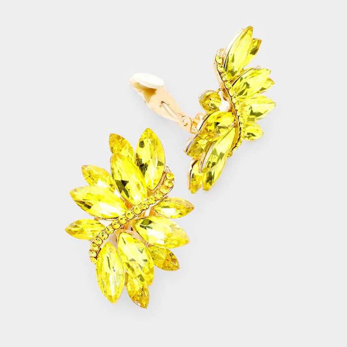 Swirl Yellow Marquise Crystal Clip On Earrings