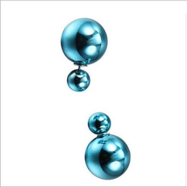 Teal Blue Big 16mm & Small 8mm Front & Back Earrings-Earring-SPARKLE ARMAND