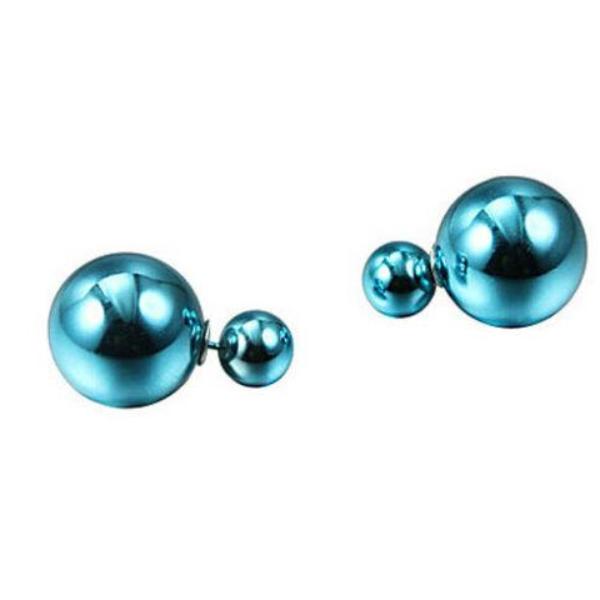 Teal Blue Big 16mm & Small 8mm Front & Back Earrings-Earring-SPARKLE ARMAND