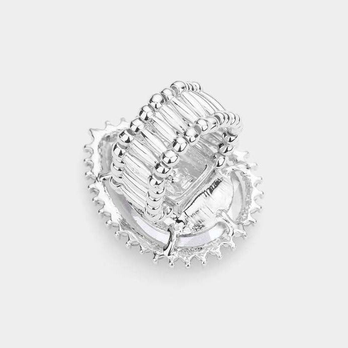 Teardrop Abalone Stone Accented Silver Stretch Ring