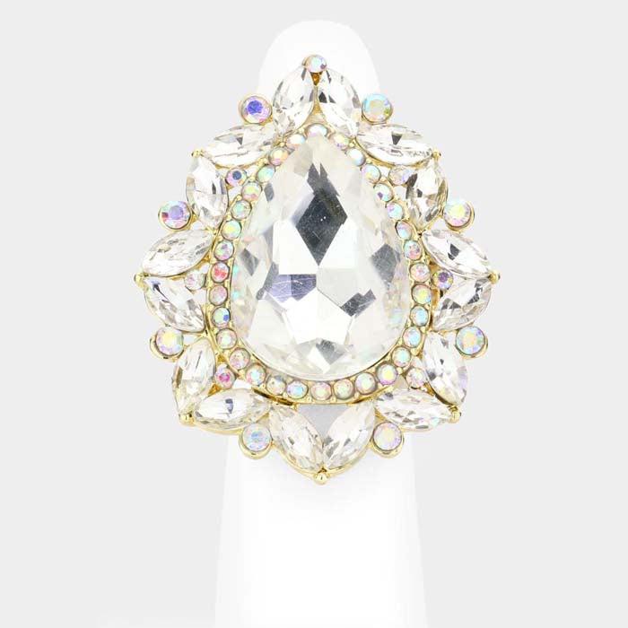 Teardrop Abalone Stone Centered Marquise Stretch Ring