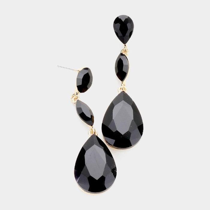 Teardrop Black Marquise Crystal Evening Earrings