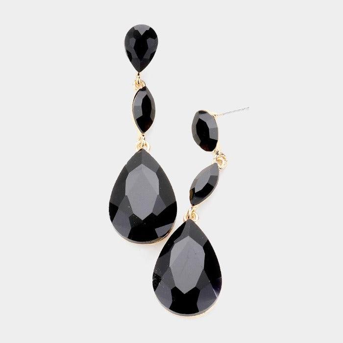 Teardrop Black Marquise Crystal Evening Earrings