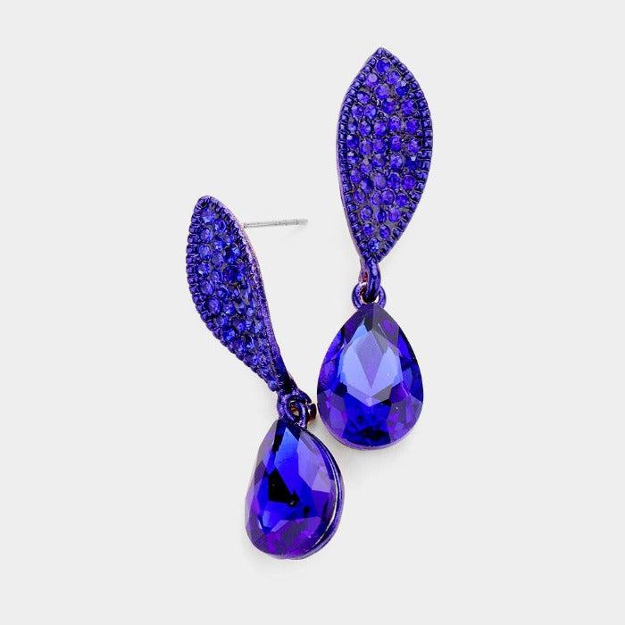 Teardrop Blue Crystal Dangle Evening Earrings