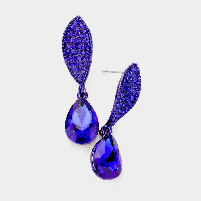 Teardrop Blue Crystal Dangle Evening Earrings