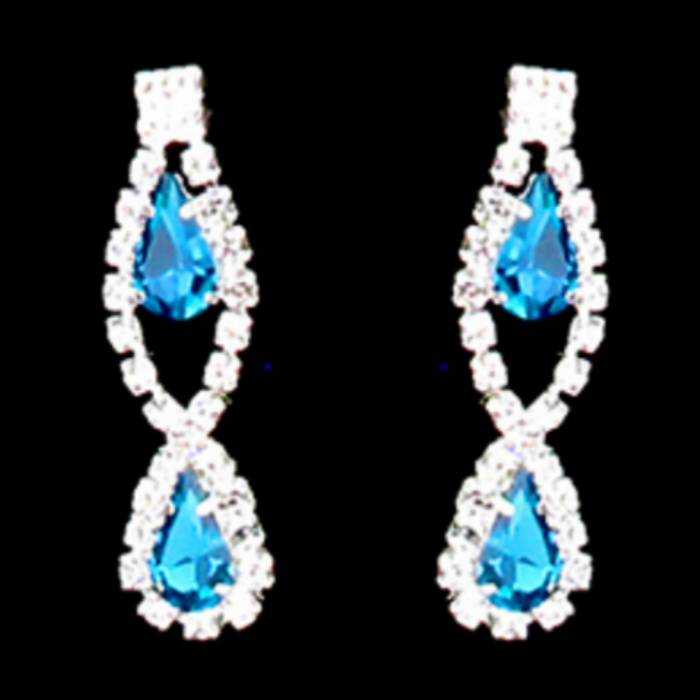 Teardrop Blue Stone Accented Rhinestone Silver Necklace Set-Necklace-SPARKLE ARMAND