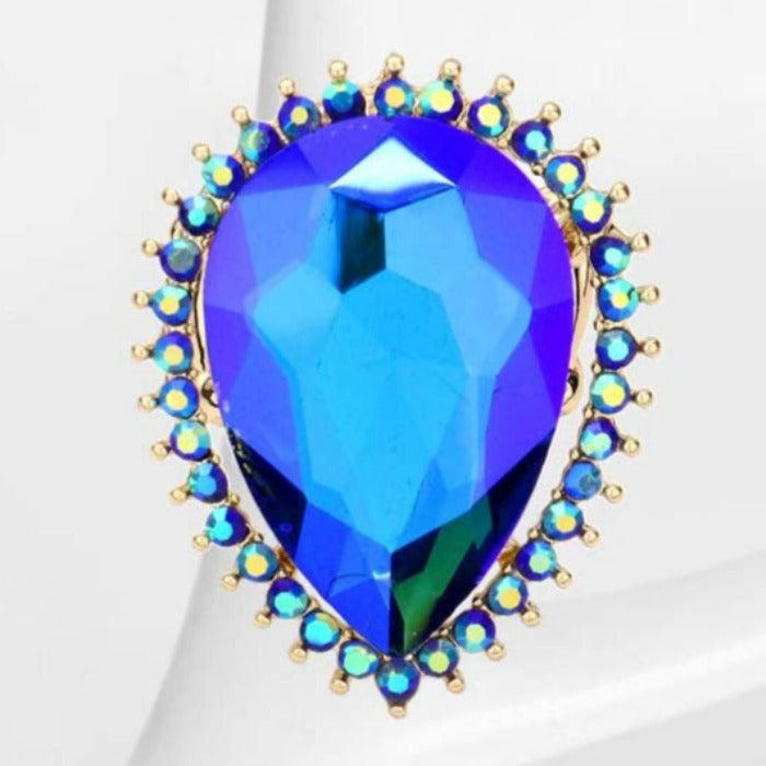 Teardrop Blue Stone Accented Stretch Ring
