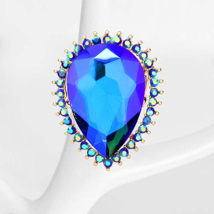 Teardrop Blue Stone Accented Stretch Ring