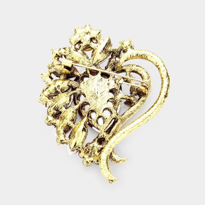 Teardrop Center Brown Flower Crystal Pin Brooch