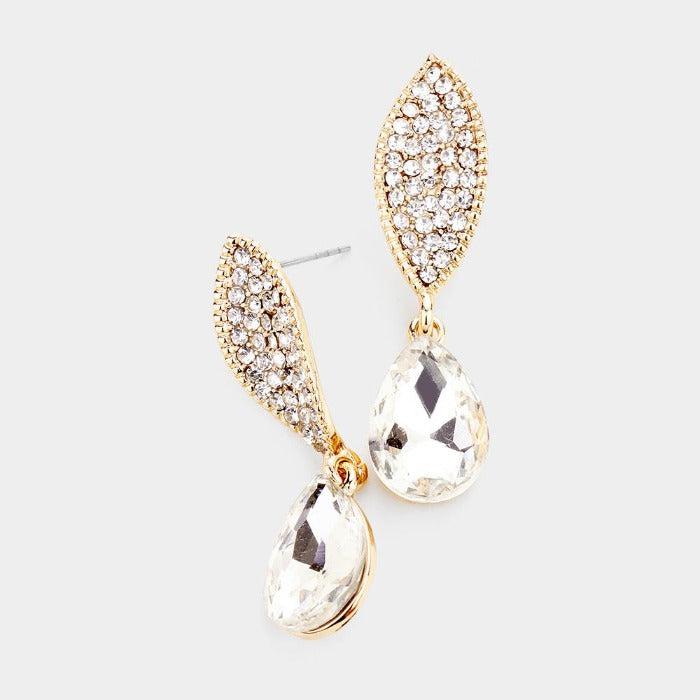 Teardrop Clear Crystal Dangle Evening Earrings