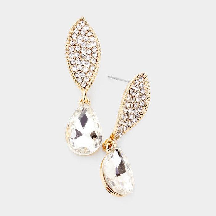 Teardrop Clear Crystal Dangle Evening Earrings