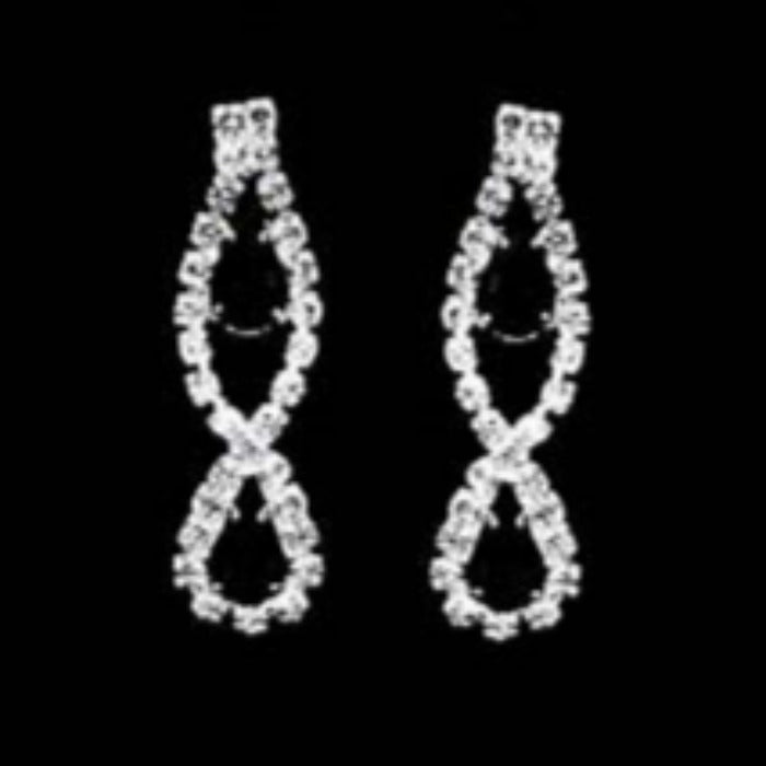 Teardrop Jet Black Stone Accented Rhinestone Silver Necklace Set