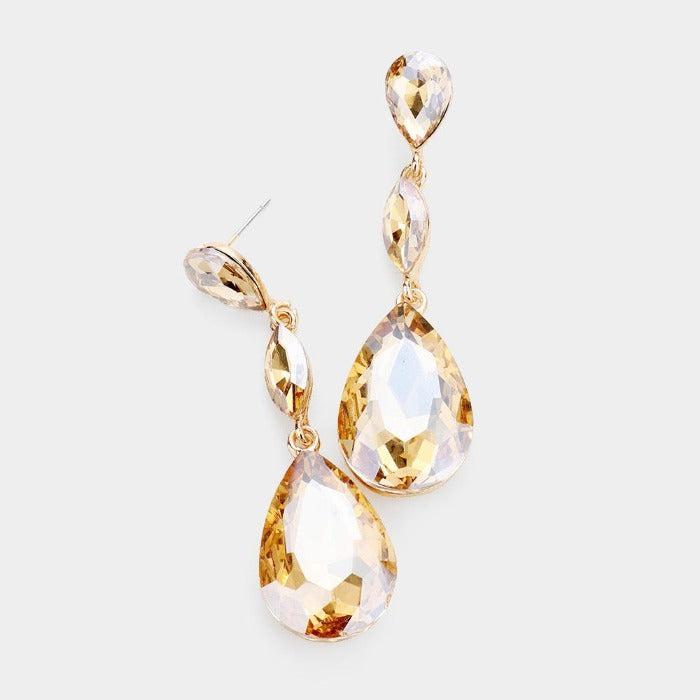 Teardrop Lt. Colored Topaz Marquise Crystal Evening Earrings