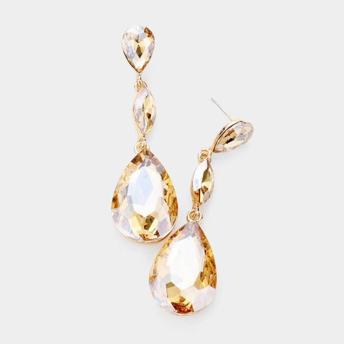 Teardrop Lt. Colored Topaz Marquise Crystal Evening Earrings