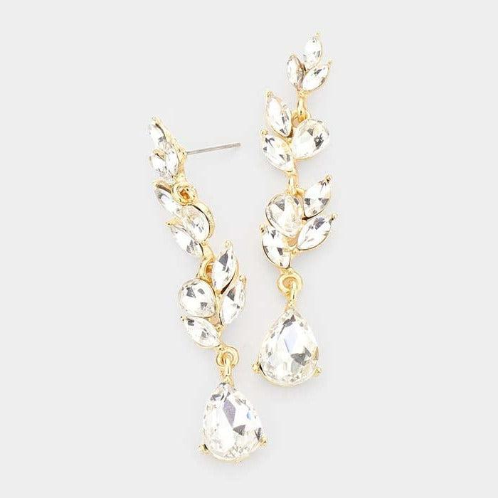 Teardrop Marquise Clear Crystal Dangle Evening Earrings