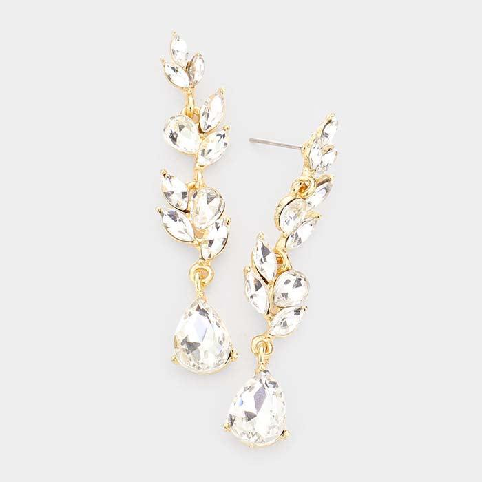 Teardrop Marquise Clear Crystal Dangle Evening Earrings