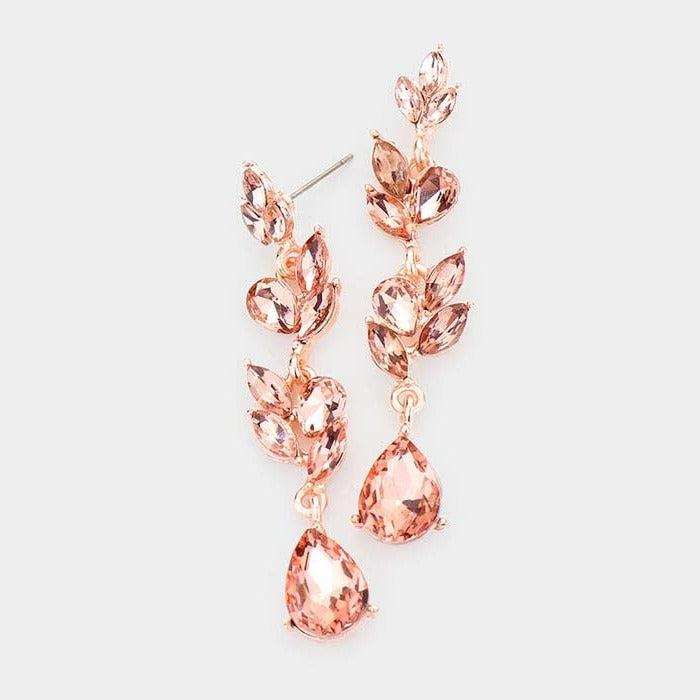 Teardrop Marquise Peach Crystal Dangle Evening Earrings