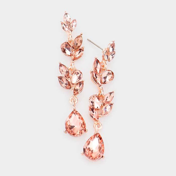 Teardrop Marquise Peach Crystal Dangle Evening Earrings