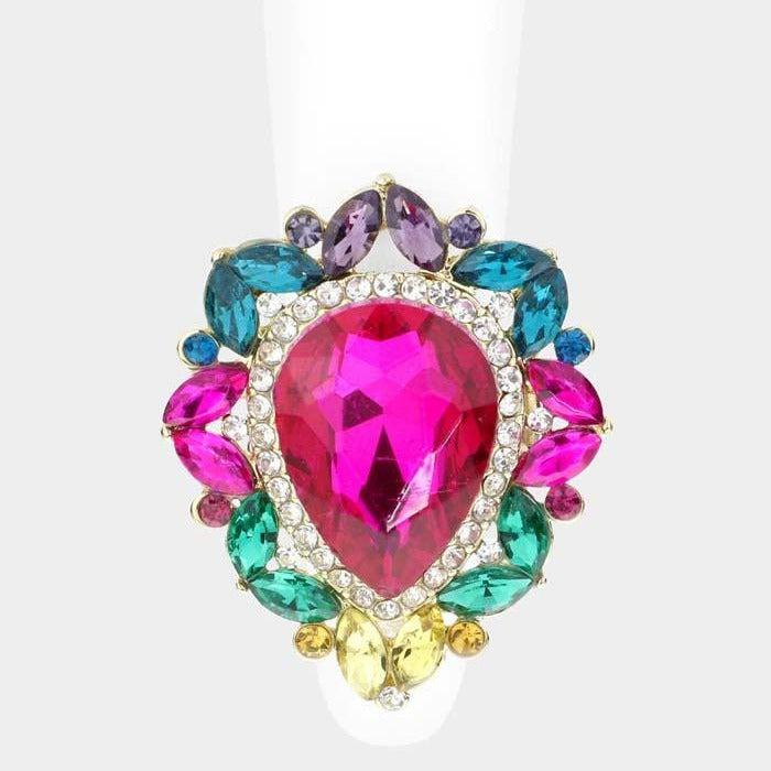 Teardrop Multi Colored Stone Centered Marquise Stretch Ring