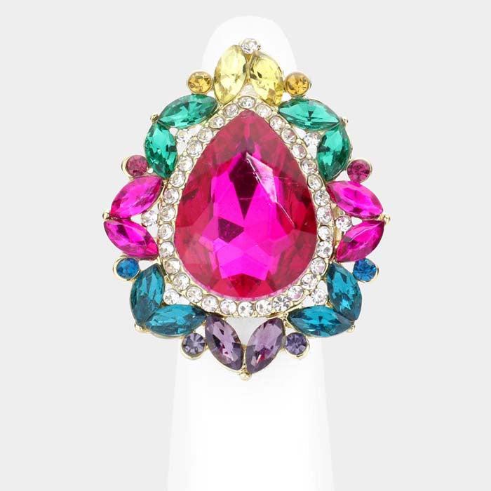 Teardrop Multi Colored Stone Centered Marquise Stretch Ring