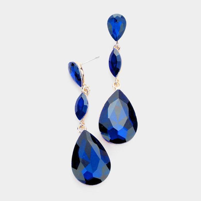 Teardrop Navy Blue Marquise Crystal Evening Earrings