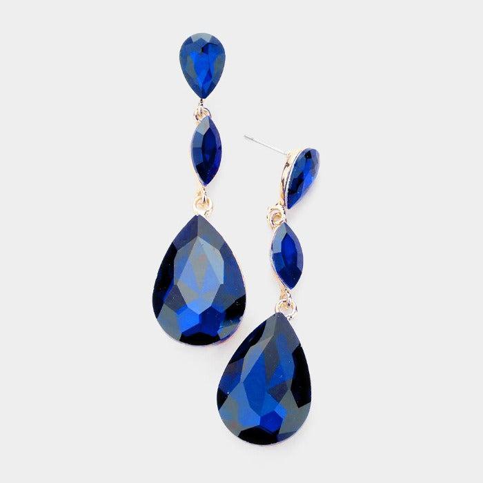 Teardrop Navy Blue Marquise Crystal Evening Earrings