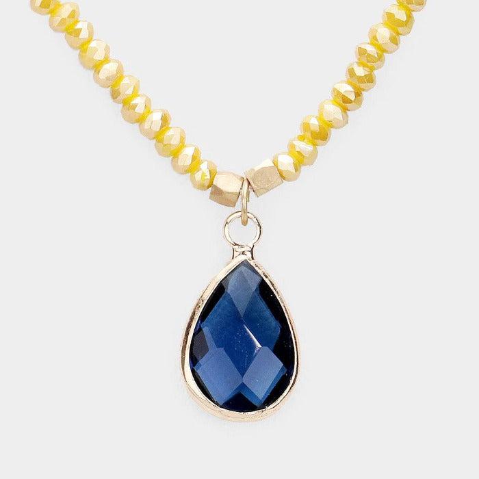 Teardrop Navy Faceted Crystal Beaded Necklace