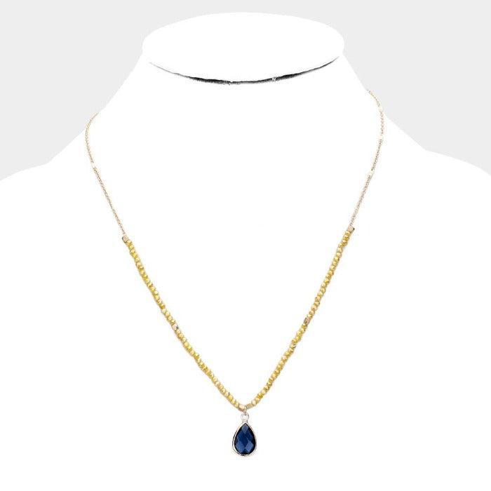 Teardrop Navy Faceted Crystal Beaded Necklace