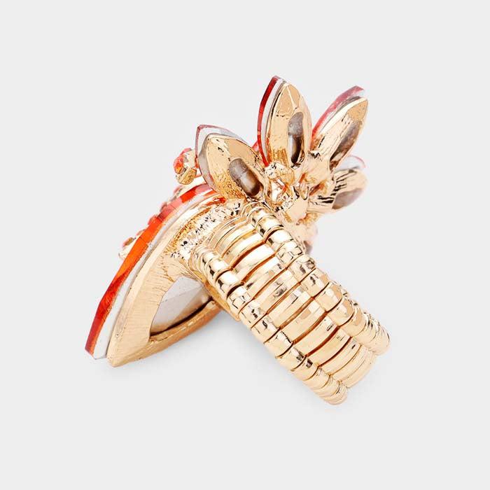 Teardrop Orange Crystal Accented Cluster Stretch Ring