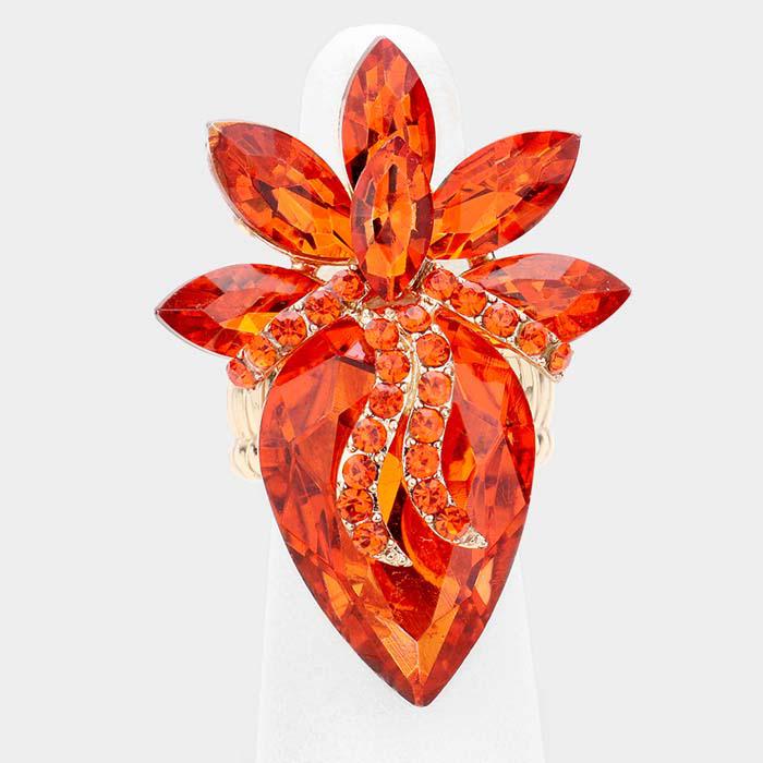 Teardrop Orange Crystal Accented Cluster Stretch Ring