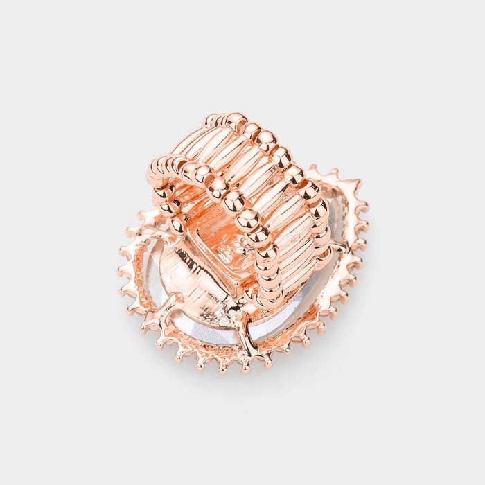 Teardrop Peach Stone Accented Rose Gold Stretch Ring