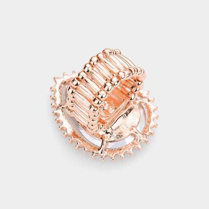 Teardrop Peach Stone Accented Rose Gold Stretch Ring