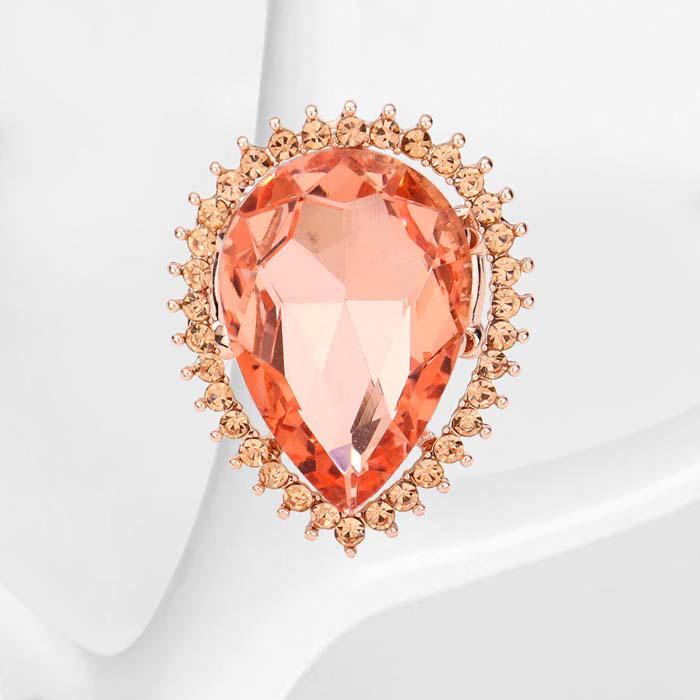 Teardrop Peach Stone Accented Rose Gold Stretch Ring