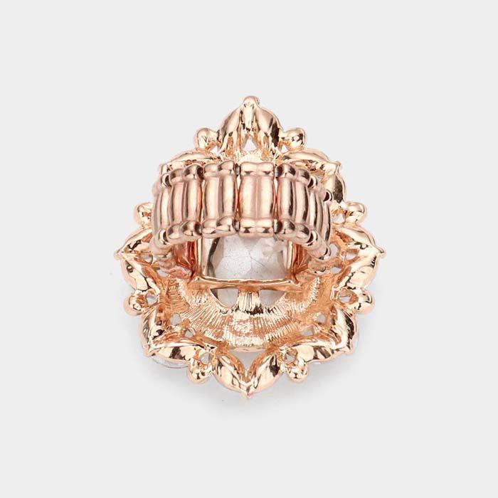 Teardrop Peach Stone Centered Marquise Stretch Ring